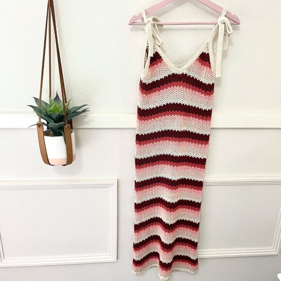 Zara Blogger Favorite Striped Knit Red Summer Maxi Dress Size M - Picture 3 of 11